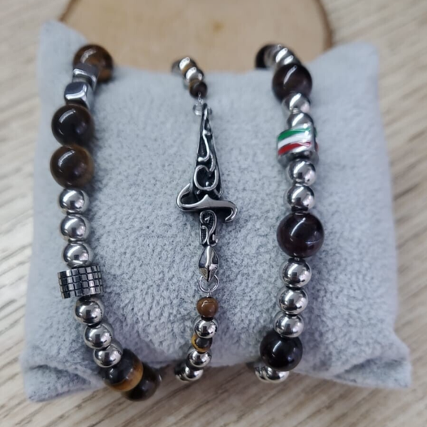 Bracciale acciaio da uomo con Occhio di tigre in  3 modelli