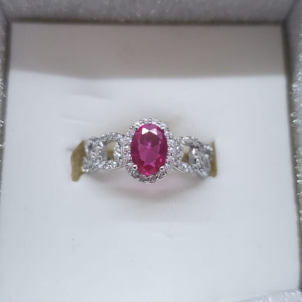 Anello Argento 925 Regolabile Con Radice Di Rubino e Zirconi
