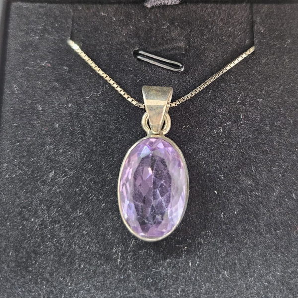 Collana Argento 925 Non Rodiato Con Pendente Ovale Di Ametista