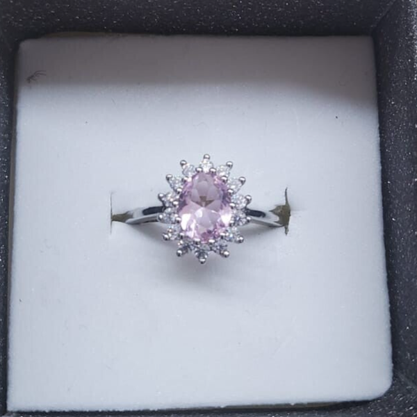 Anello Regolabile Argento 925 Quarzo Rosa e Zirconi