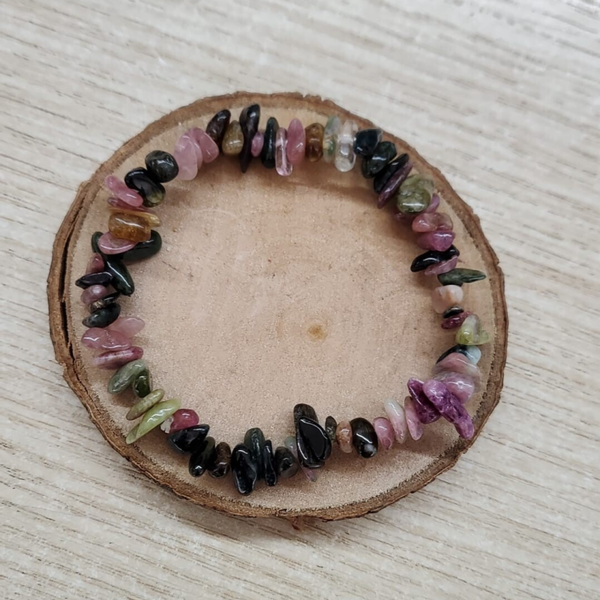 Bracciale con elastico in chips con Tormalina multicolor