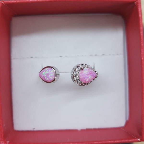 Anello regolabile in argento 925 in Opale rosa con Zirconi