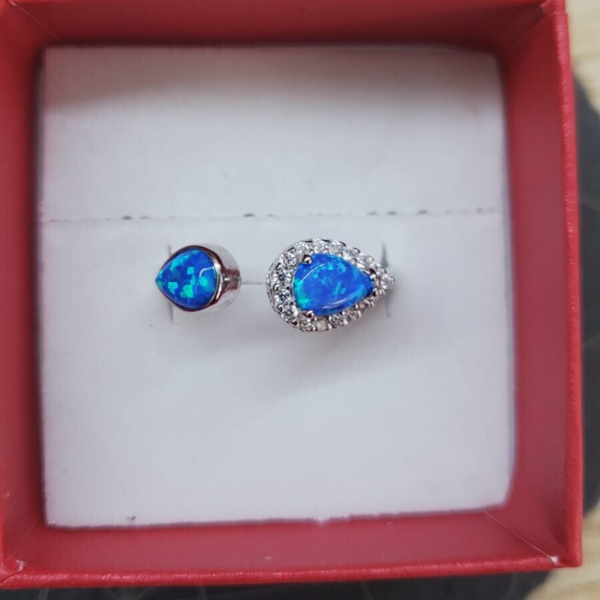 Anello regolabile argento 925 con Opale blu e Zirconi