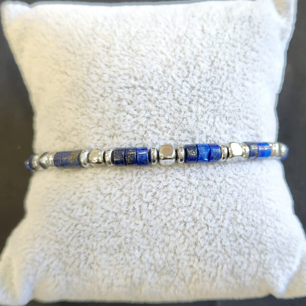 Bracciale in acciaio con pietra in lapislazzuli
