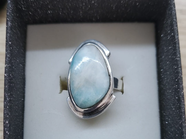 Anello Regolabile In Argento 925 Non Rodiato Con Pietra Larimar