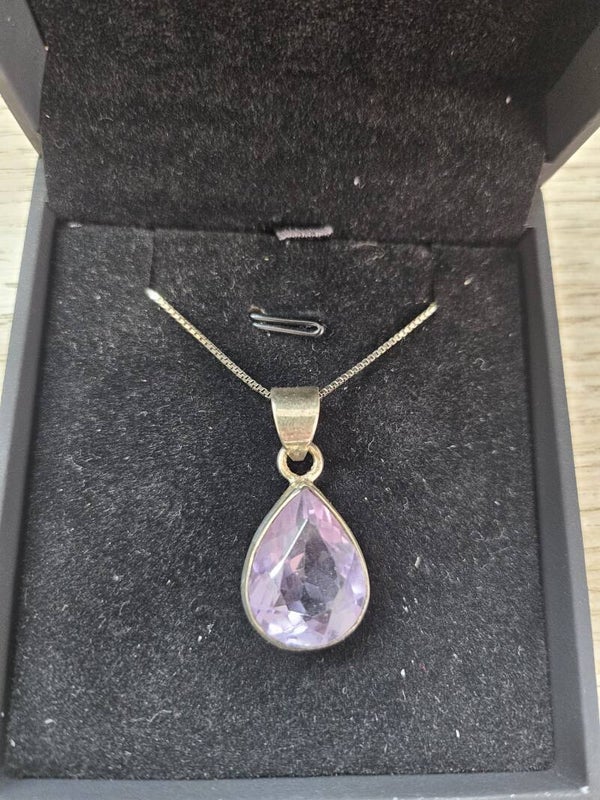 Collana Argento 925 Non Rodiato Con Pendente Goccia Di Ametista