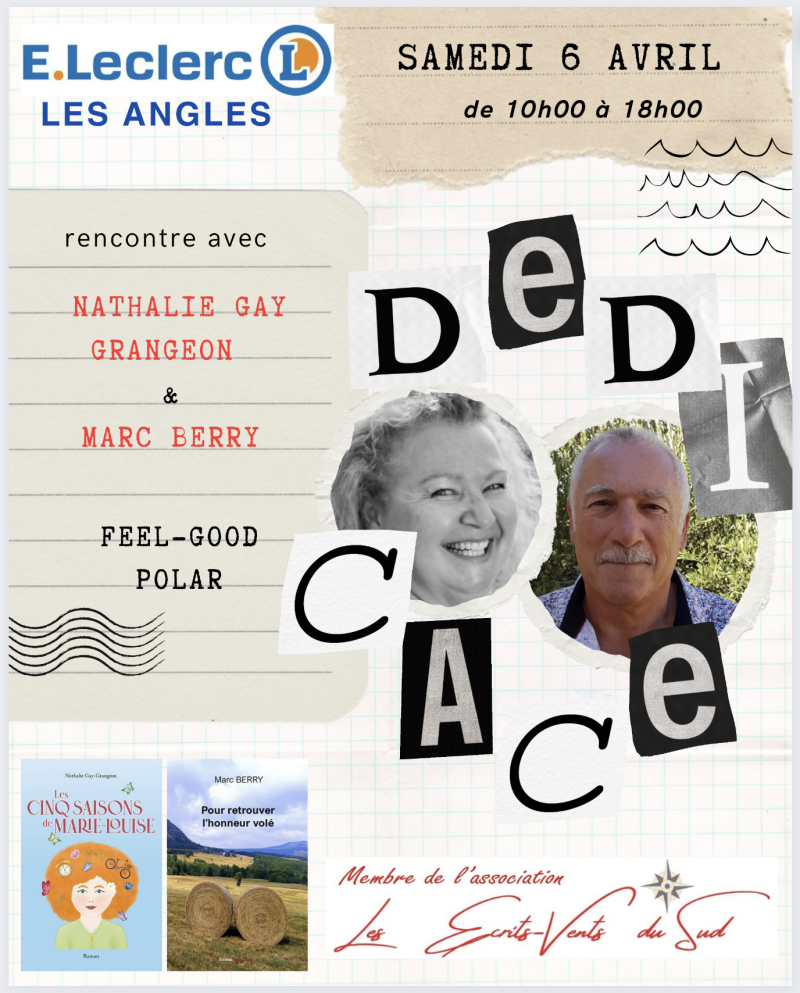 Affiche dédicaces romans Leclerc Les Angles