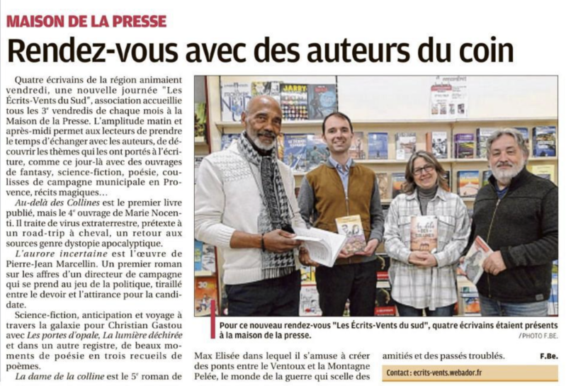 article de presse La Provence, dédicaces de romans et recueils de poésie à Caprpentras