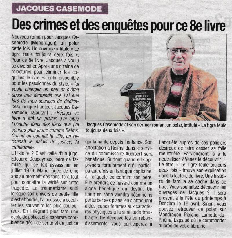 Article de presse roman Jacques Casemode 