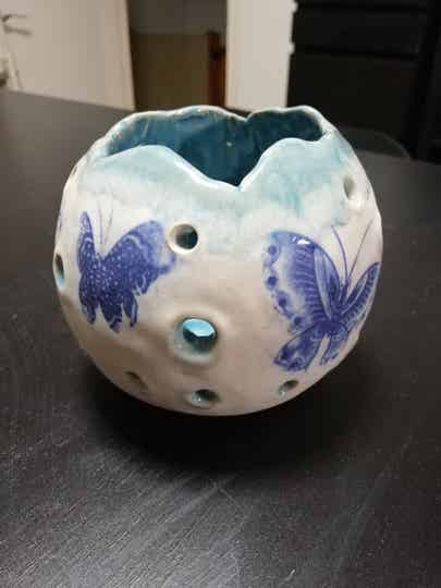 Keramiek - Theelicht bol - butterfly blues