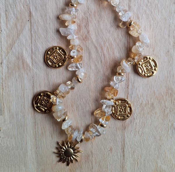 Bedelketting 'Positive Vibes' Citrien (handgemaakt)