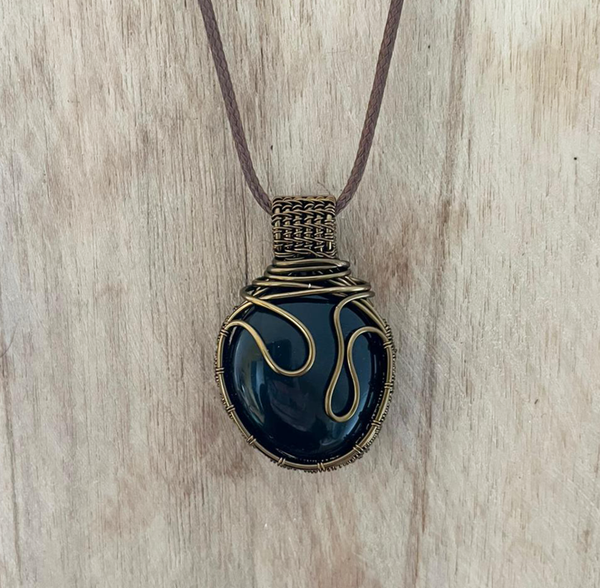 Wire wrapped Obsidiaan hanger (handgemaakt)