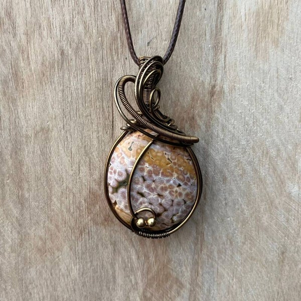 Wire wrapped Oceaan Jaspis hanger (handgemaakt)