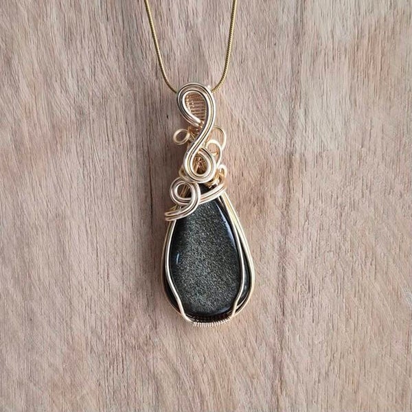 Wire wrapped Goud Obsidiaan hanger (handgemaakt)
