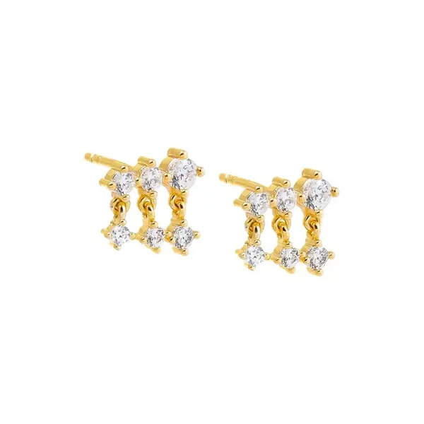 Triple CZ Shaker Stud Earring