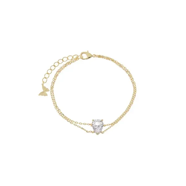 CZ Solitaire Double Cable Chain Bracelet