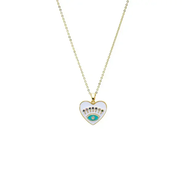 Colored Enamel Evil Eye Heart Pendant Necklace