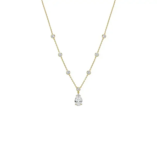 Fancy CZ Pear Drop Bezel Chain Necklace