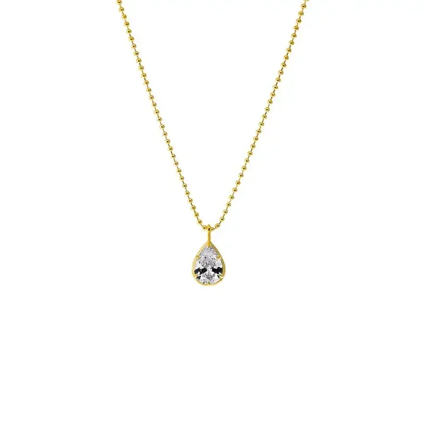 CZ Pear Bezel Pendant Ball Chain Necklace