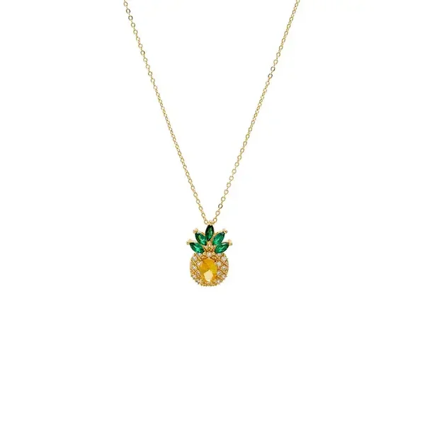 CZ Yellow & Green Pineapple Pendant Necklace