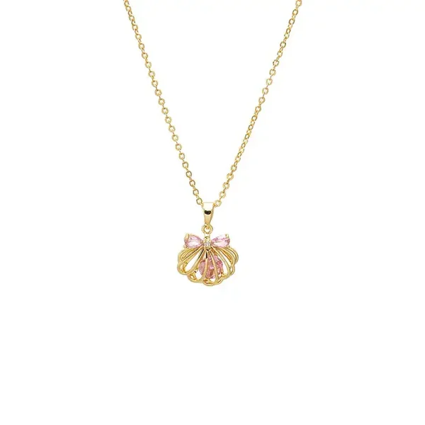 Pink Bow Seashell Pendant Necklace
