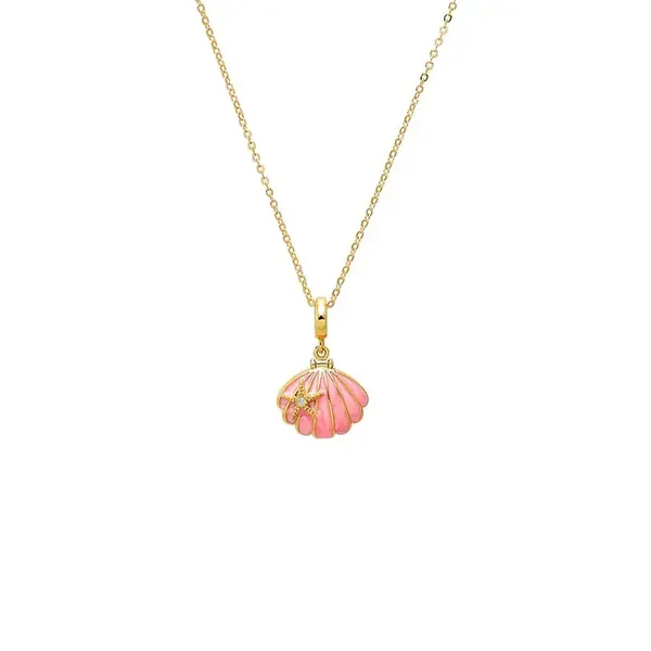 Starfish Accent Pink Shell Pendant Locket Necklace