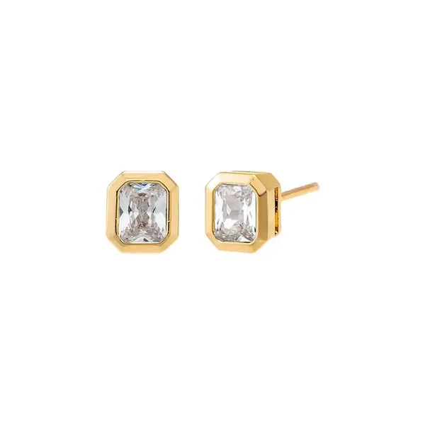 Bezel Baguette Stud Earring