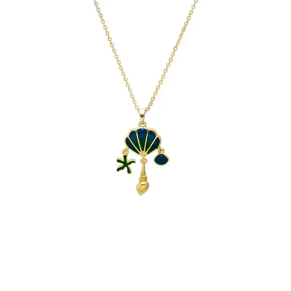 Enamel Seashell Charm Pendant Necklace