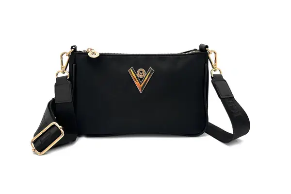 VALENTINO ORLANDI "V" Lock Crossbody Bag with Webstrap