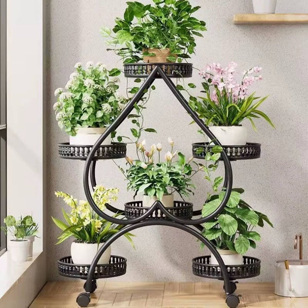 Metal Plant Stand Planter Shelf Floor-Standing Flower Pot Stand Living Room Movable Iron Multi-layer Flower Pot Display Rack