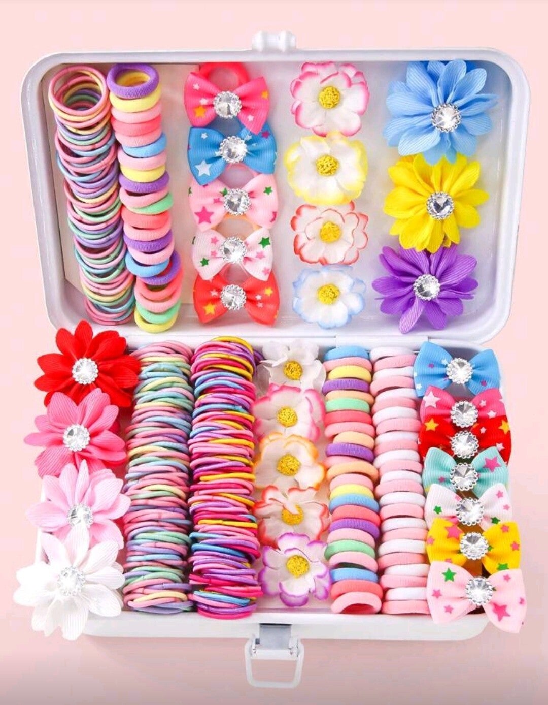 197 szt./zestaw wielokolorowych gumek do włosów z kryształkami.