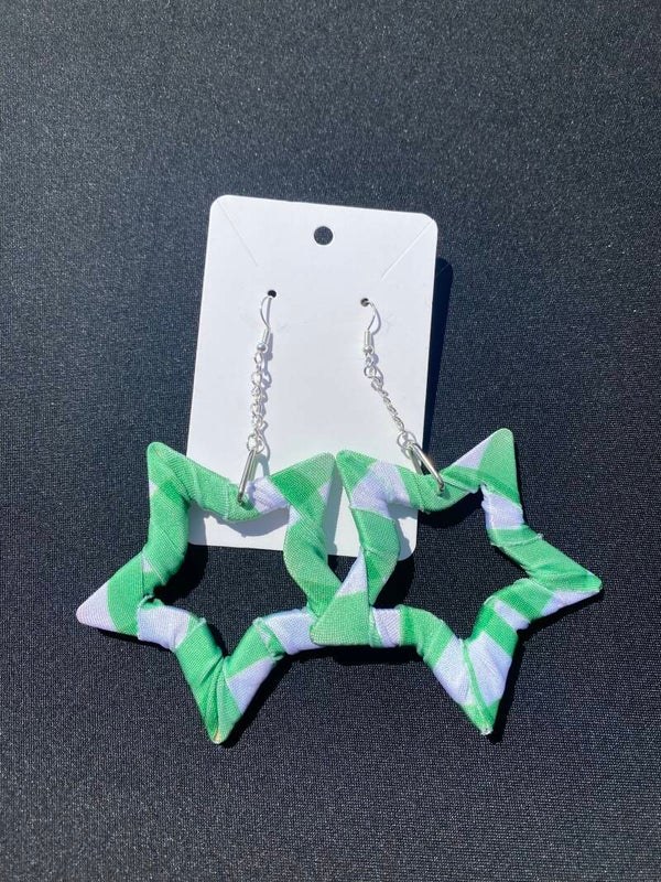 Checkered Green Star Earrings