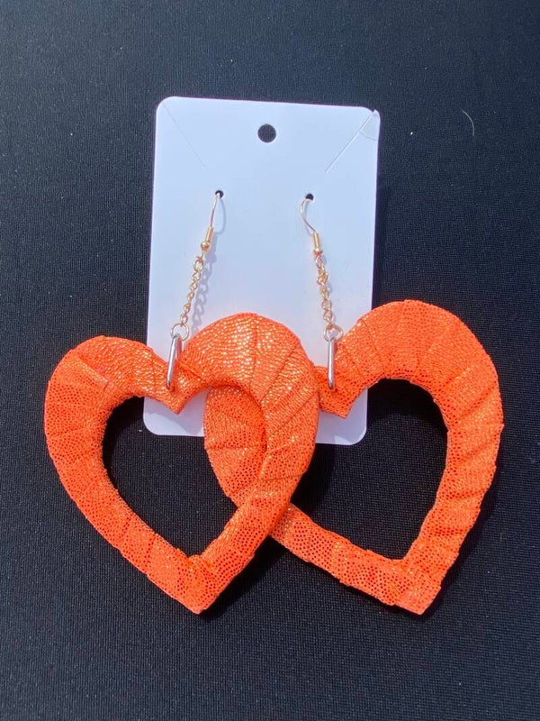 Neon Orange Sparkle Heart Earrings