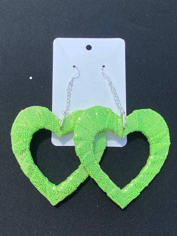 Neon Green Heart Earrings