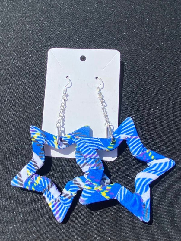 Blue Tartan Star Earrings