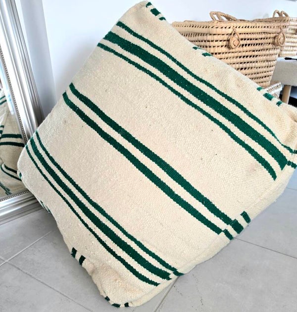 Pouf Impérial – Pouf artisanal écru & vert