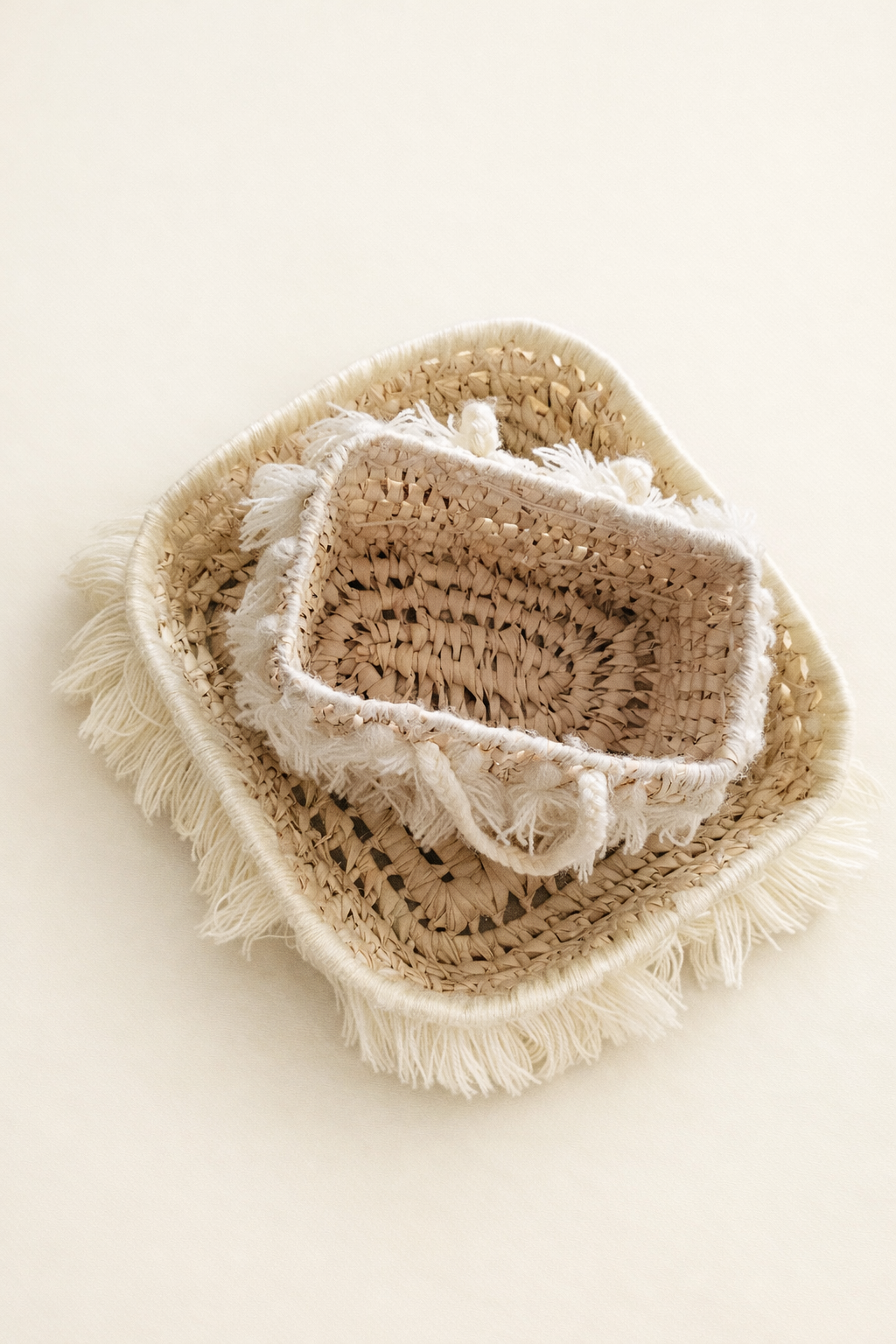 Duo de paniers artisanaux – Fait main – Palmier - 11cm x 18 cm et 27cm x 30cm