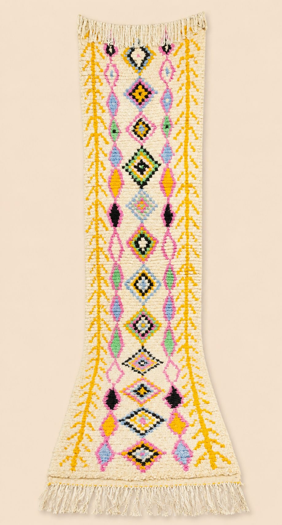 Tapis de couloir berbère Yara – Motifs traditionnels – Fait main - 295cm x 70cm
