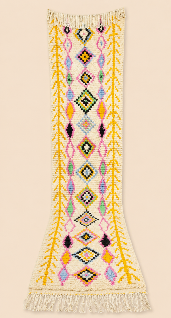 Tapis de couloir berbère Yara – Motifs traditionnels – Fait main - 295cm x 70cm