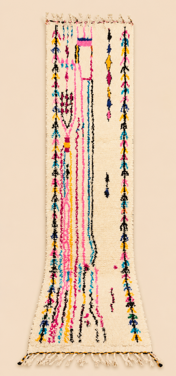 Tapis de couloir berbère Saphina – Motifs colorés – Fait main - 293cm x 80cm