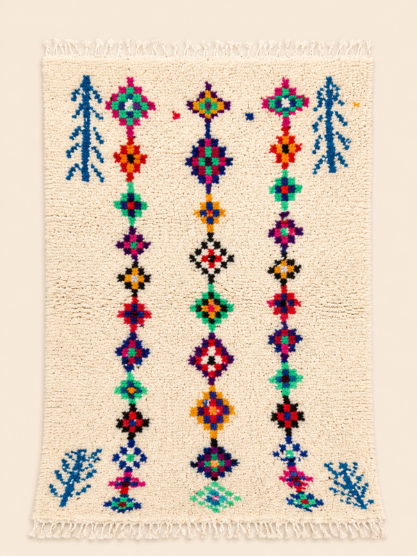 Tapis berbère Azilal Oasina – Motifs graphiques colorés – Fait main – 154 × 100 cm