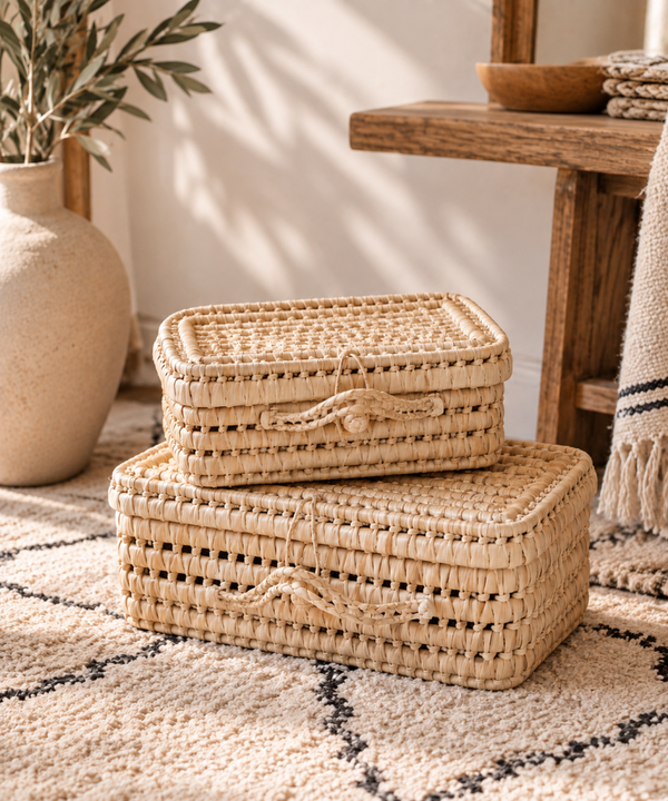 Duo de valisettes en feuille de palmier – Fait main au Maroc – 2 tailles