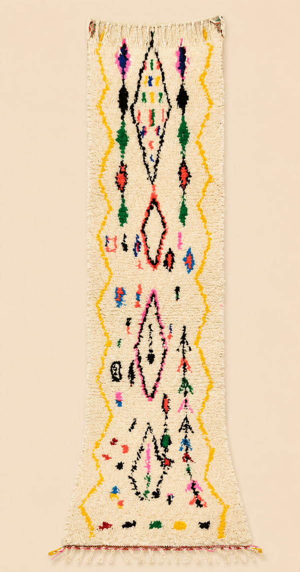 Tapis de couloir berbère Nivara – Laine naturelle – Fait main - 275cm x 65cm