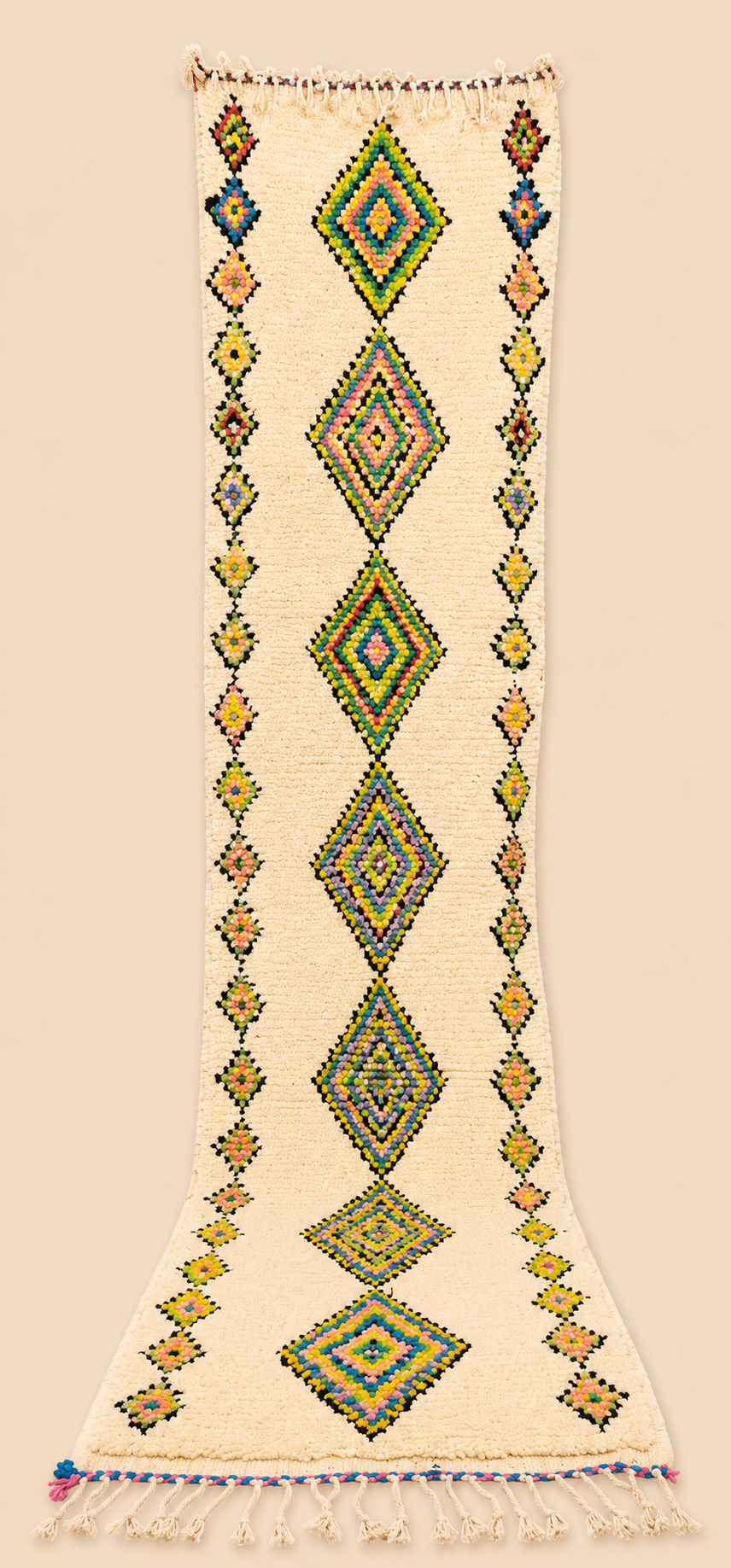 Tapis de couloir berbère Zahrina – Laine naturelle – Fait main - 294cm x 75cm