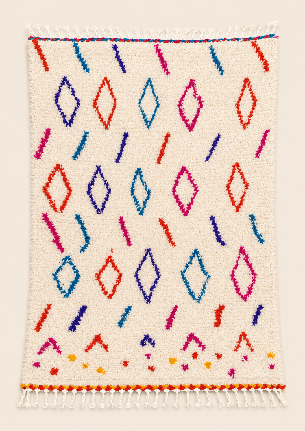 Tapis berbère Azilal Azalya – Pièce unique aux motifs colorés – Fait main – 138 × 96 cm