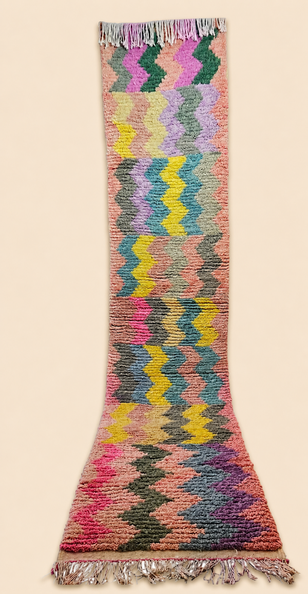 Tapis de couloir berbère Solina – Fait main – Long format - 304cm x 70cm