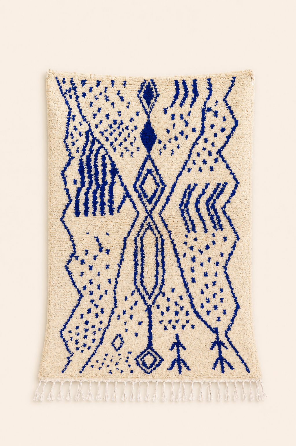 Tapis berbère Azilal Azurine – Pièce unique aux motifs bleus – Fait main – 156 × 98 cm