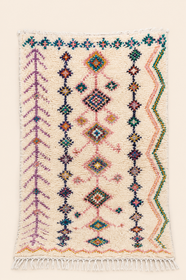 Tapis berbère Azilal Safrana – Motifs colorés – Fait main – 153 × 96 cm