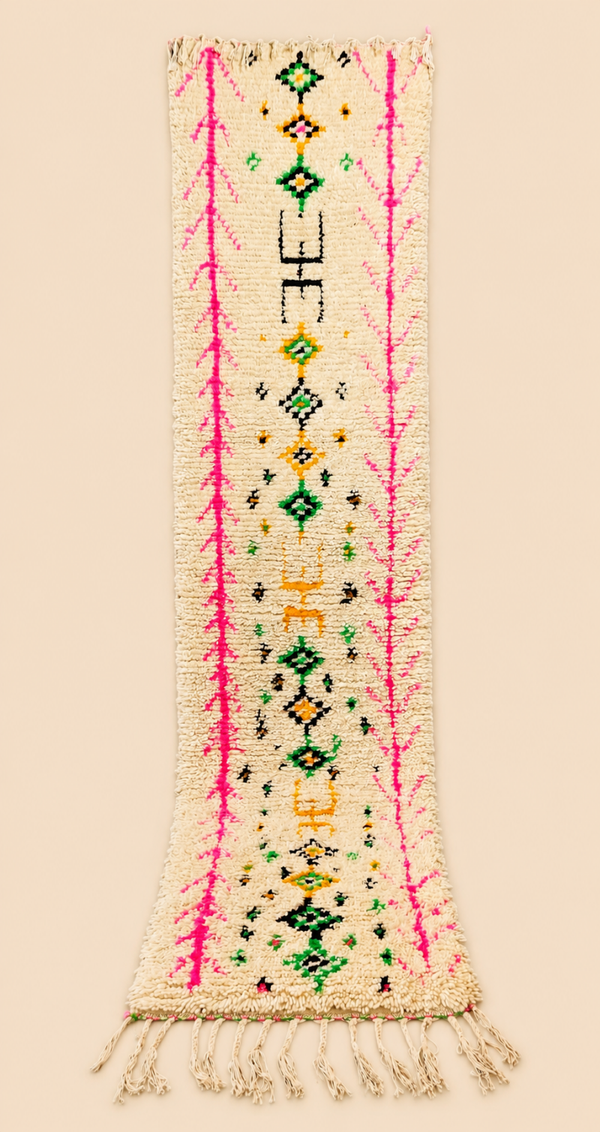 Tapis de couloir berbère Liora – Fait main – Long format - 292cm x 70cm