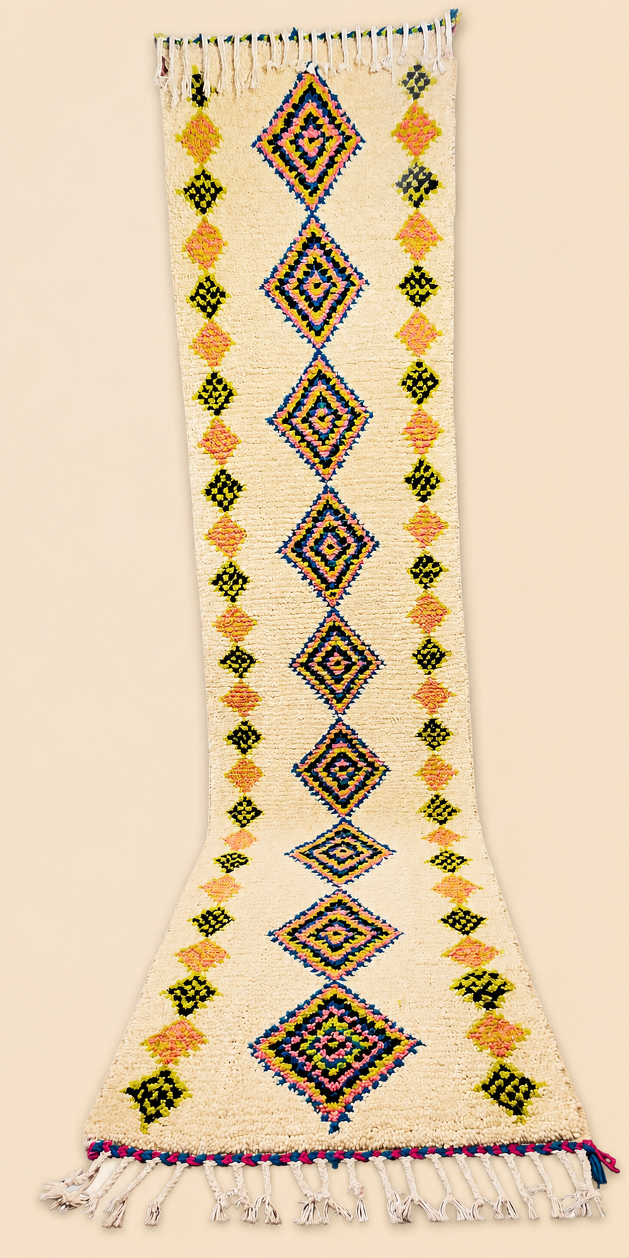 Tapis de couloir berbère Daliya – Motifs ethniques – Fait main - 306cm x 76cm
